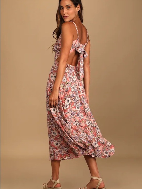 Lulus Dresses & Skirts - Lulu's Pink Floral Tie-Back Midi Dress